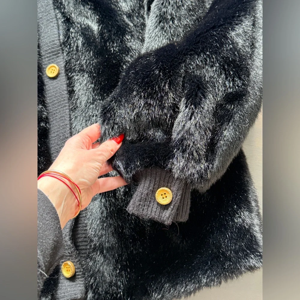 Lilli Ann vintage black faux fur bomber jacket luxurious